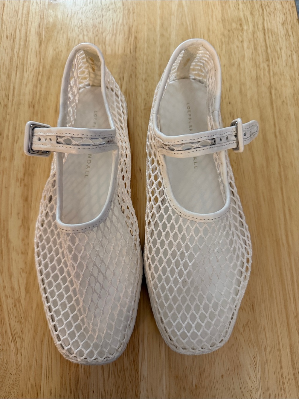 Loeffler Randall Cream Mesh Mary Jane Flats